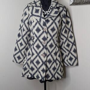 womens navy cream diamond Ikat design jacket size Small